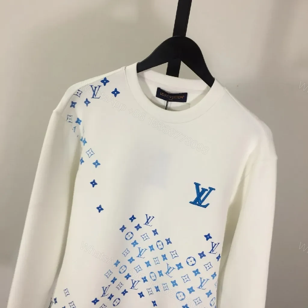 View 4 of White Luxe Sweatshirt with Subtle Blue LV Motifs
