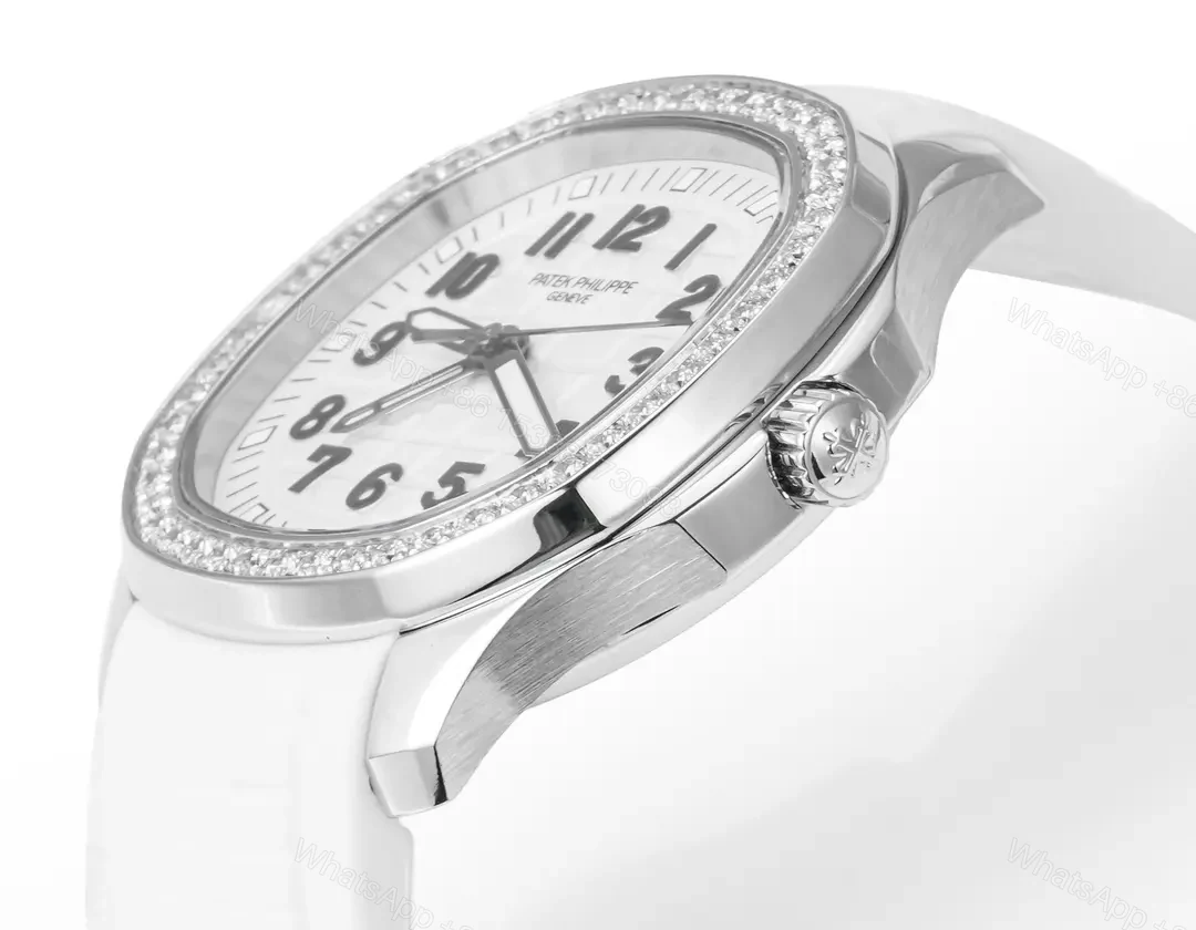 View 6 of Patek Philippe Aquanaut Luce 5268 Series White Dial with Diamond Bezel Stainless Steel and Satin Strap Modern Casual Elegant Style Watch