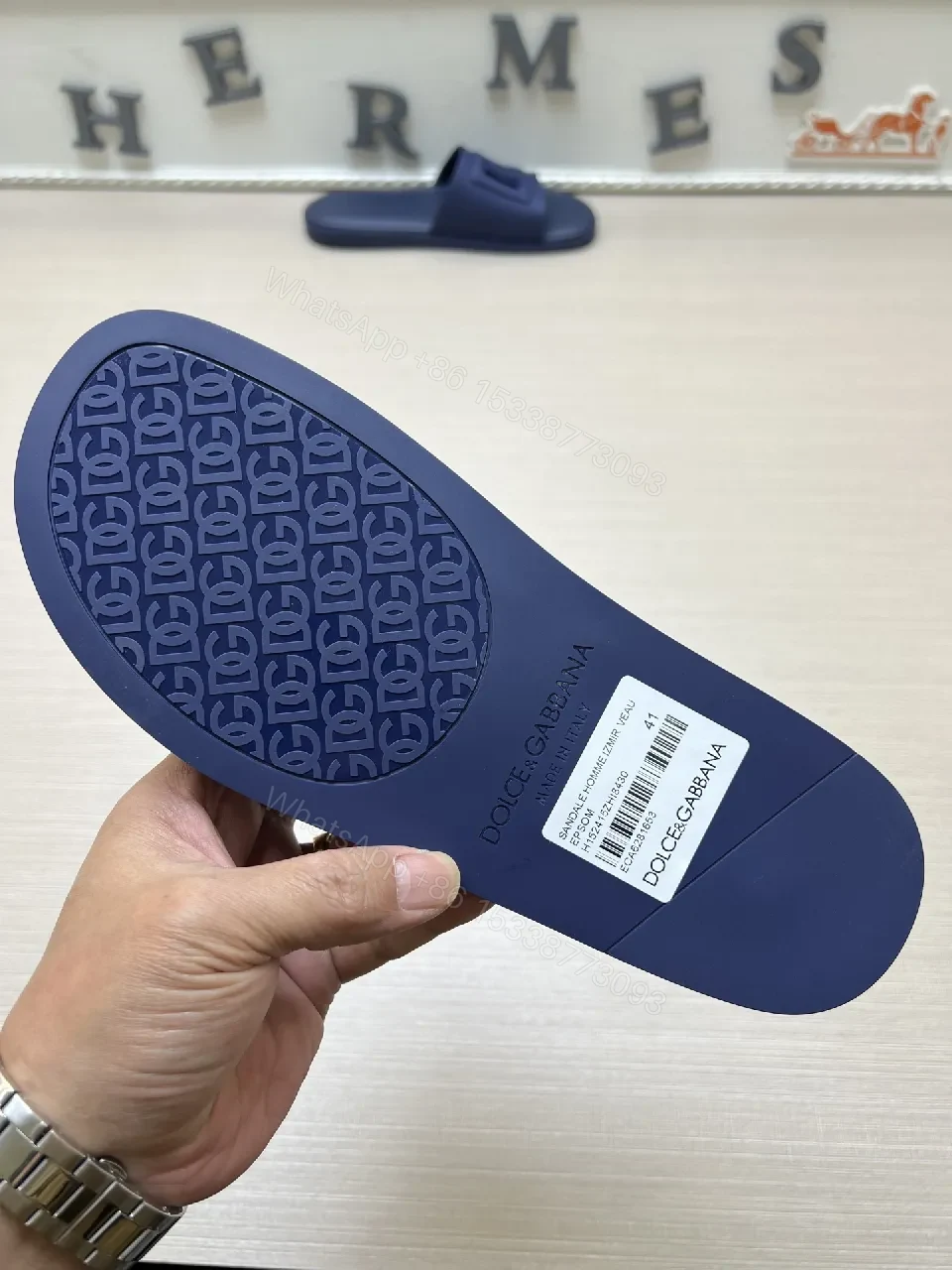 View 10 of Navy Slide Sandal: Premium Leather-Trim, Cushioned Comfort