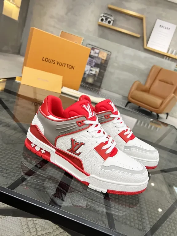 View 2 of Bold Red & White LV-Inspired High-Tops: All-Day Comfort Sneakers