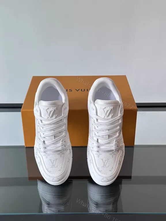 View 7 of White Leather Trainer: Subtle LV-Textured Luxury, Cushioned Comfort