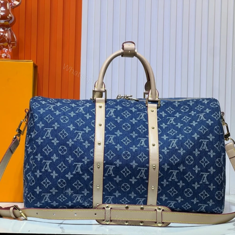 View 4 of Louis Vuitton Keepall Bandouliere 45 Denim Blue 45Cm