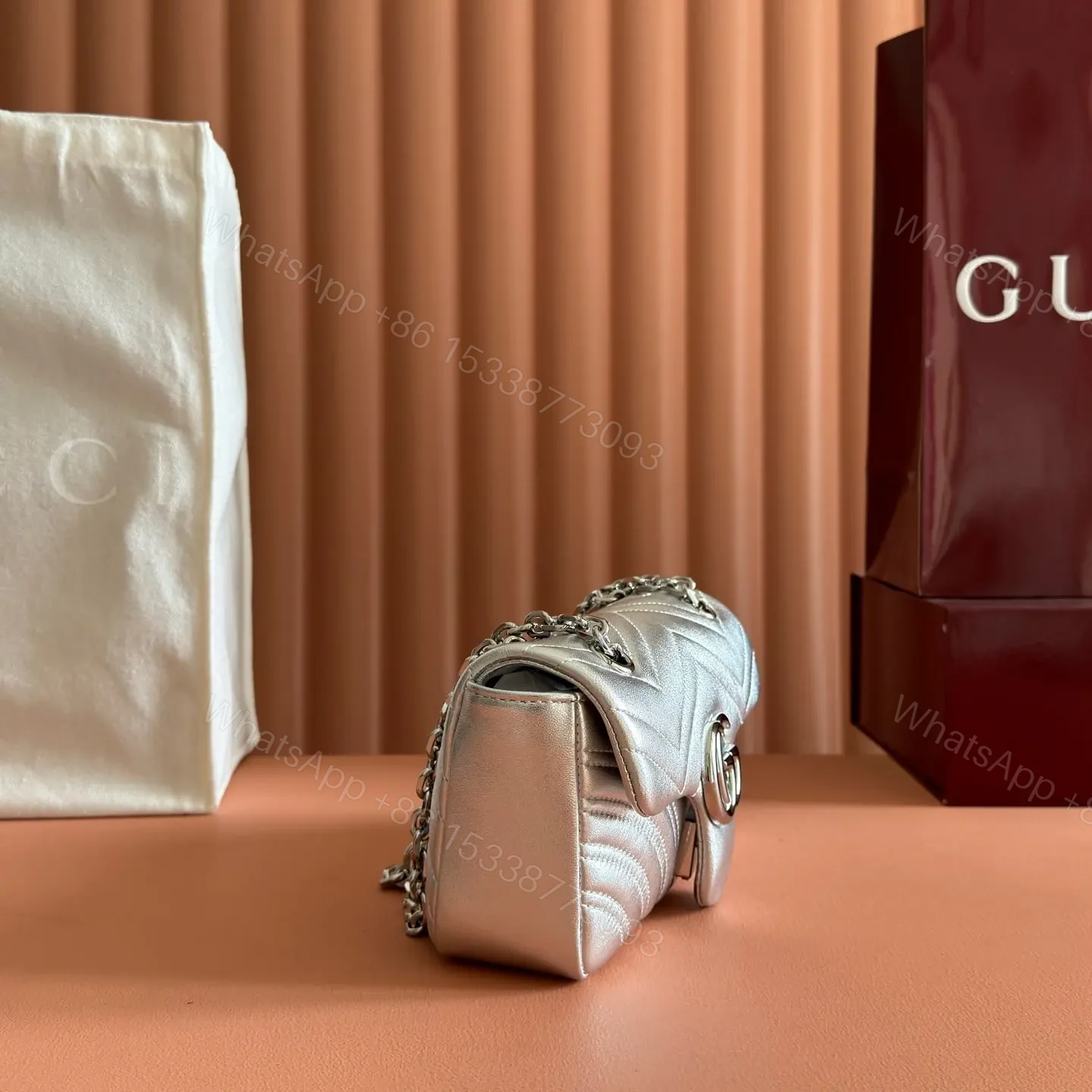 View 4 of GUCCI GG MARMONT BAG 22 IN SILVER LAMBSKIN