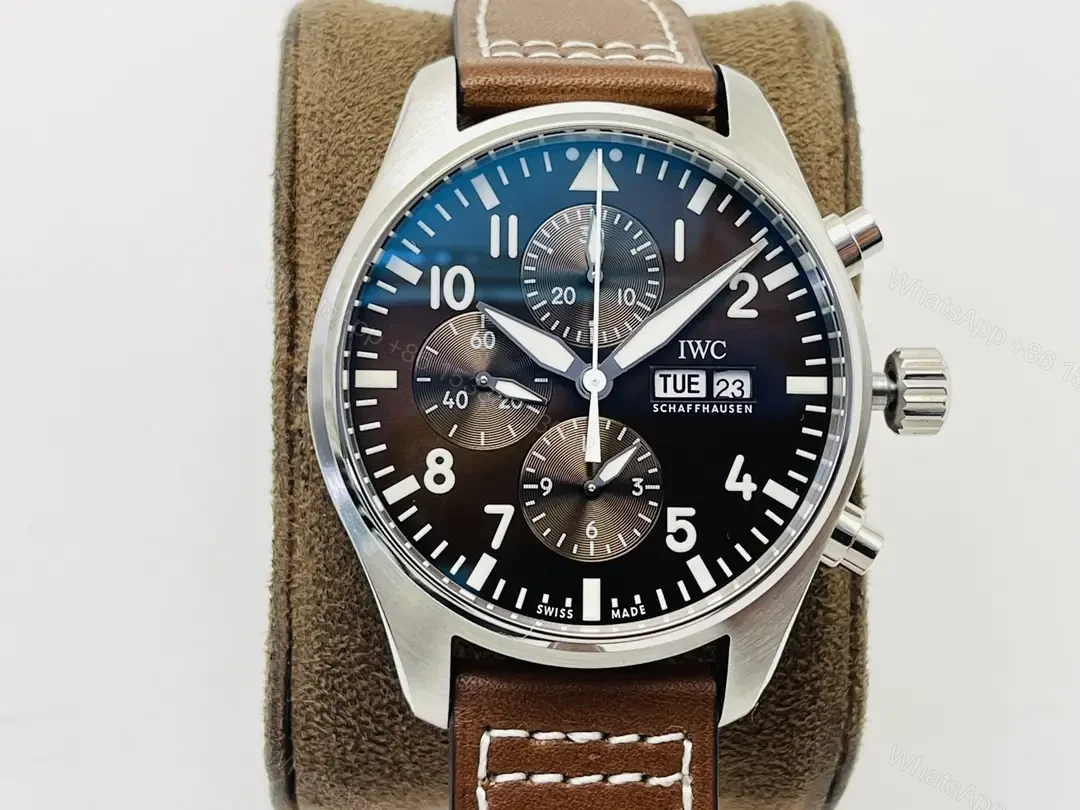 IWC Brown Strap Pilot Chronograph Black Blue Dial Ultimate 43MM IWC-PILOT-CHR-BLBK43 — view 1