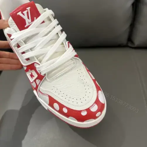 View 8 of LOUIS VUITTON X YAYOI KUSAMA TRAINER CALF LEATHER SNEAKER IN RED AND WHITE – LSVT373
