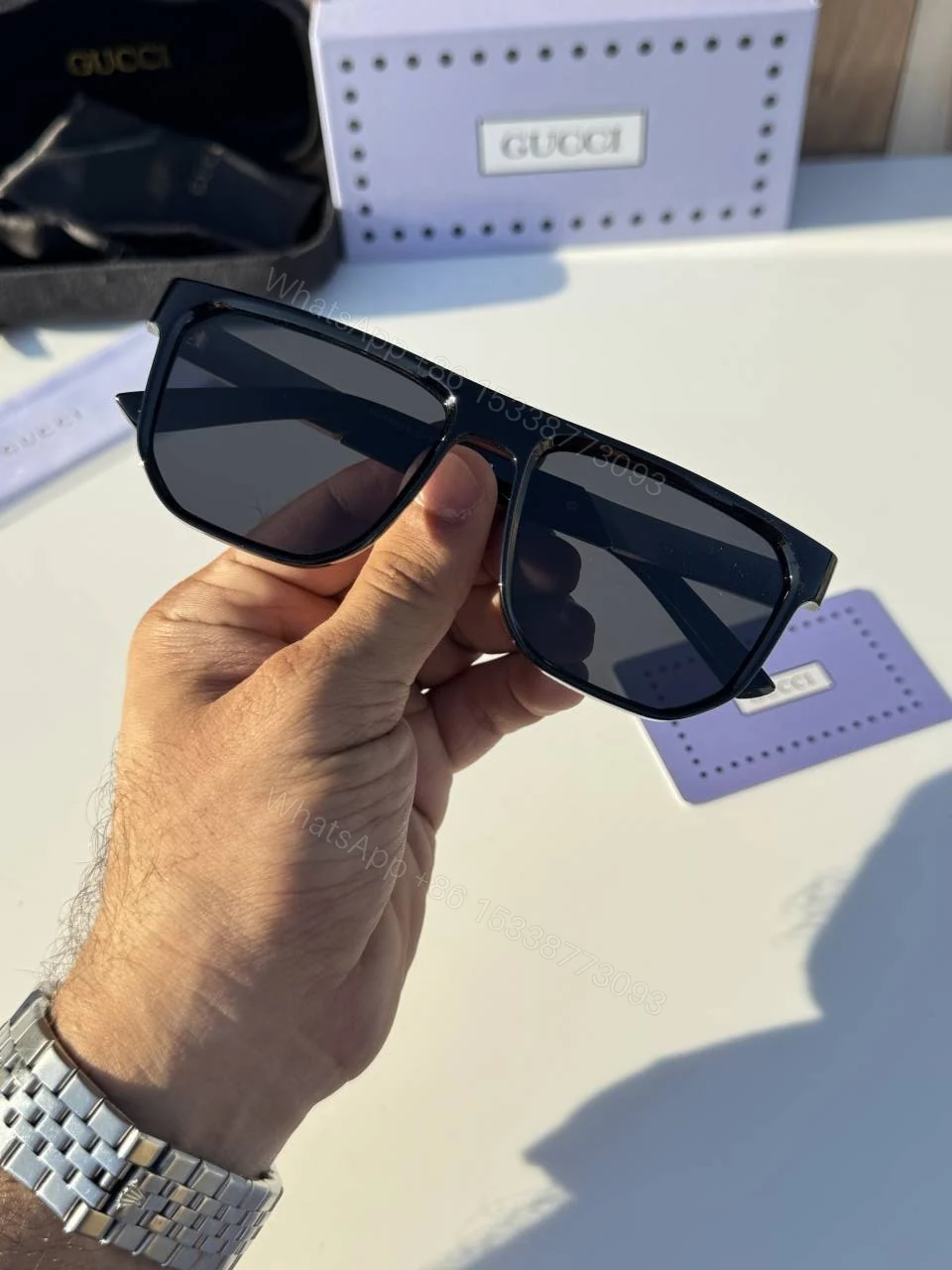 View 3 of First Copy Gucci 1669 Black Gold Sunglasses