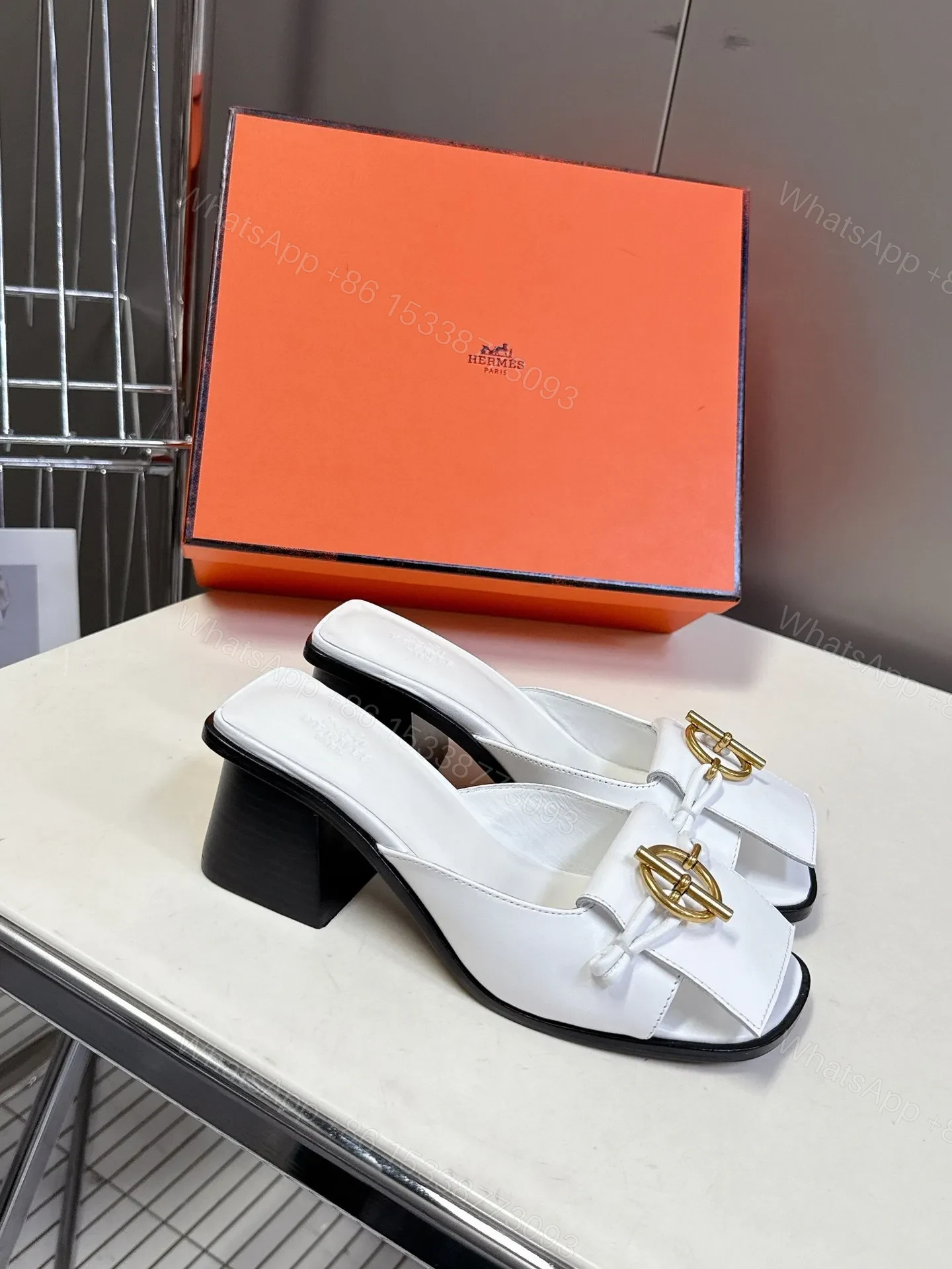 View 3 of Hermes Women White Leather Heels