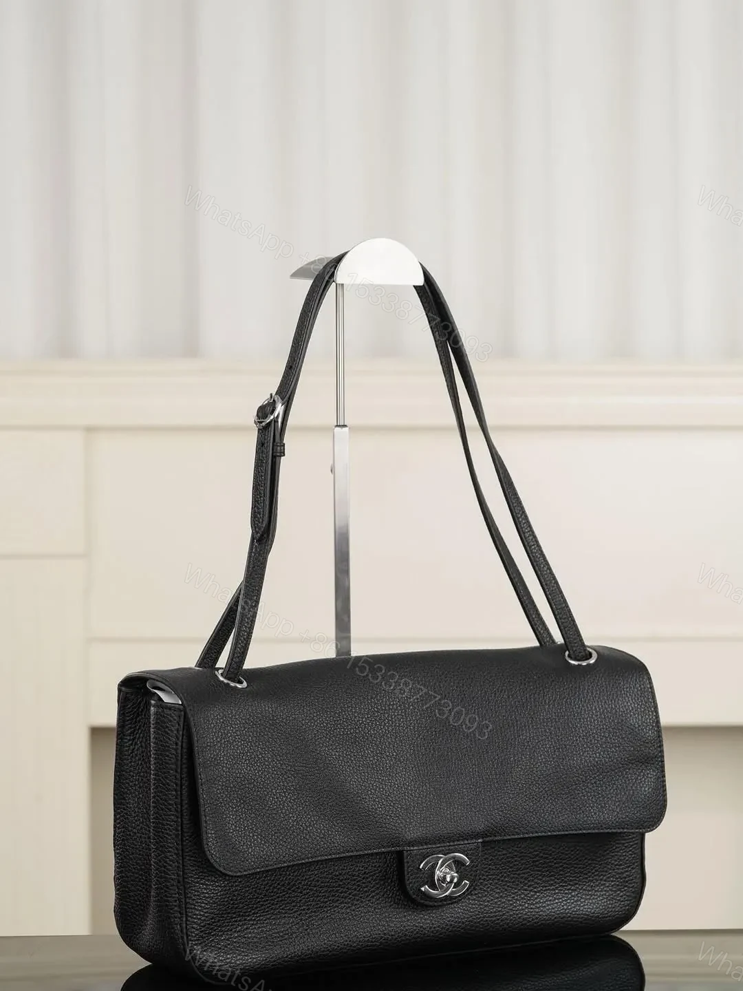 View 3 of Chanel Maxi Flap 32 Black Sliver Hradware