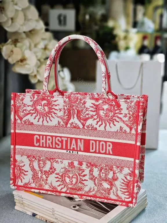 View 2 of Bold Tote: Red-Cream Jacquard, Dior-Style Brand, Structured Carryall
