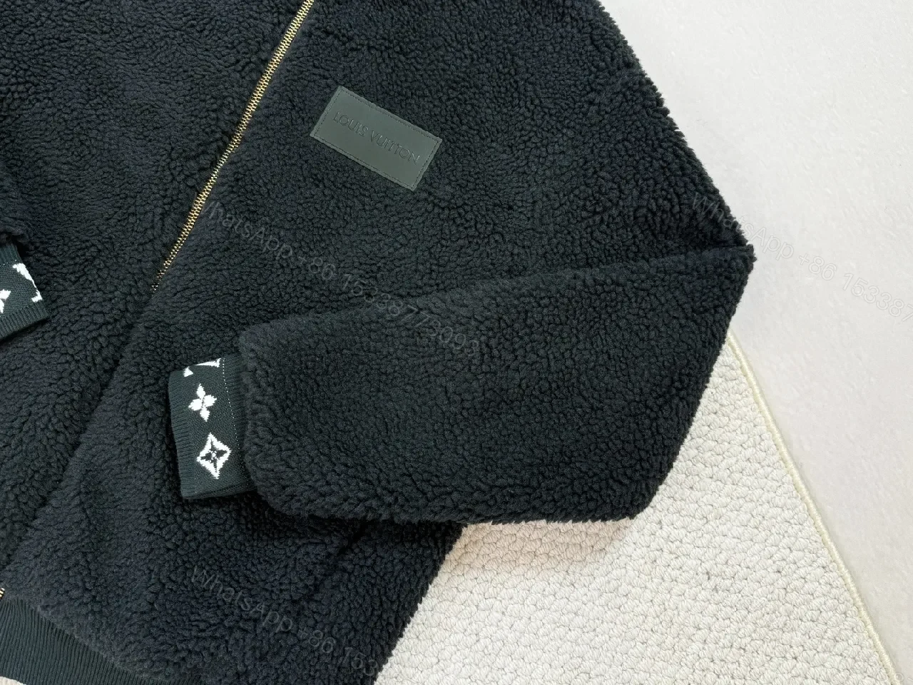 View 4 of Lux Black Teddy Jacket with LV Details - Premium Casual Outerwear