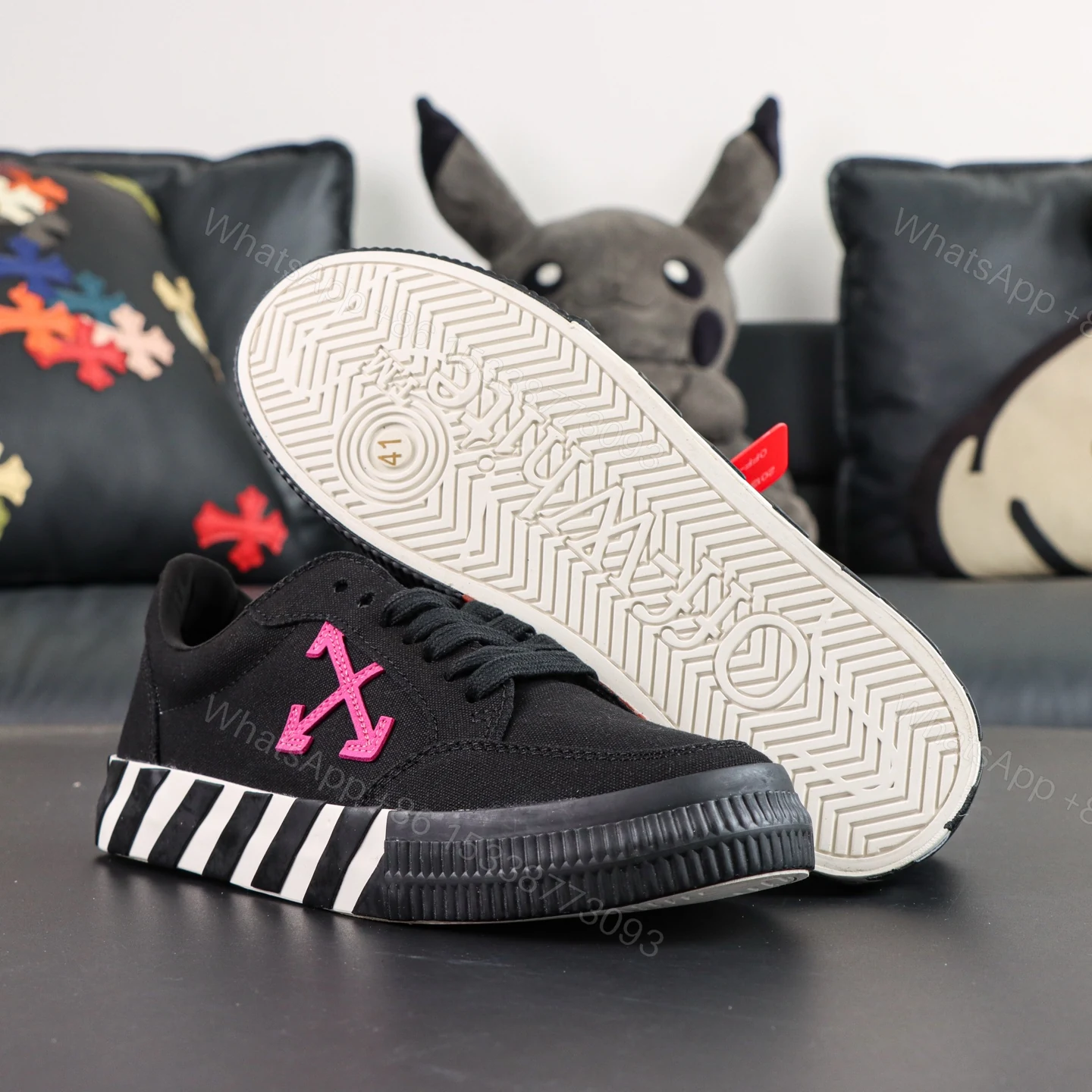 View 3 of Off White Low Vulcanised Black Pink