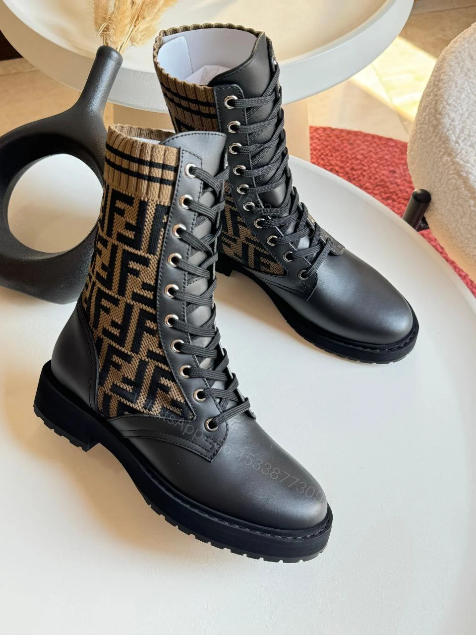 View 7 of Fendi Zucca FF Logo Printed Combat Boots Women’s