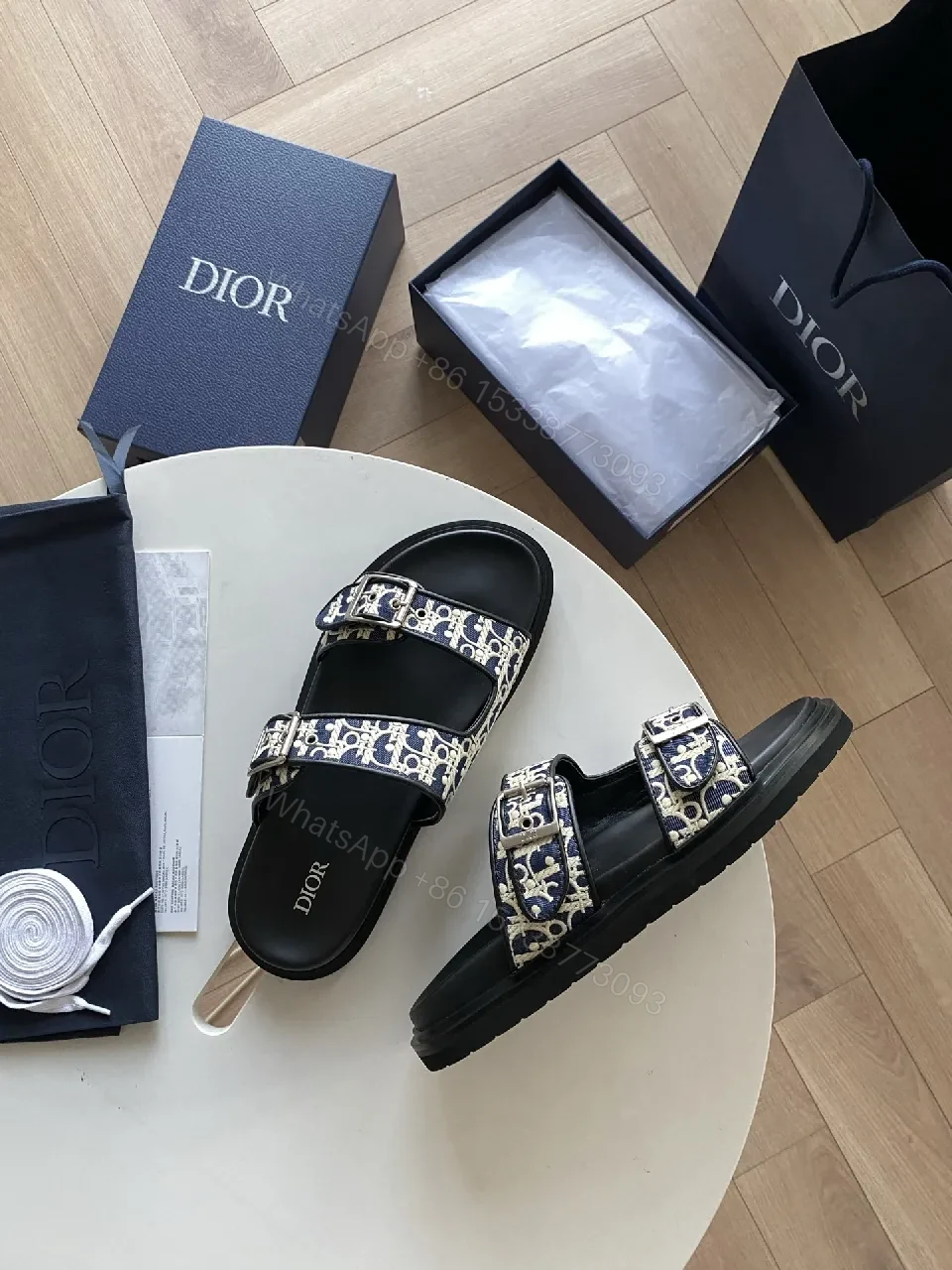 View 6 of Black Monogram Straps Sandals, Leather-Trim, Luxe Casual Comfort