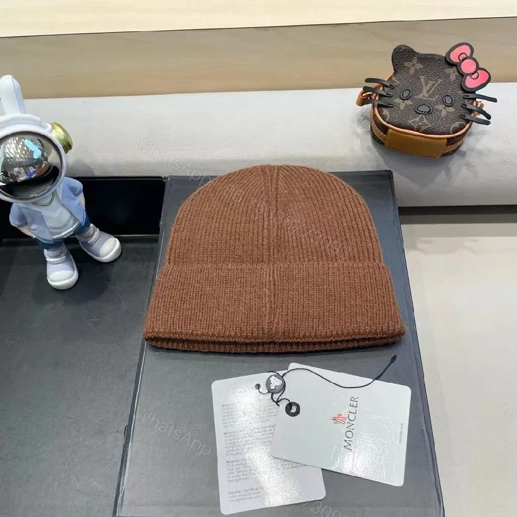 View 9 of Cocoa Ribbed Knit Beanie - Luxury Moncler-Inspired Patch Vestment