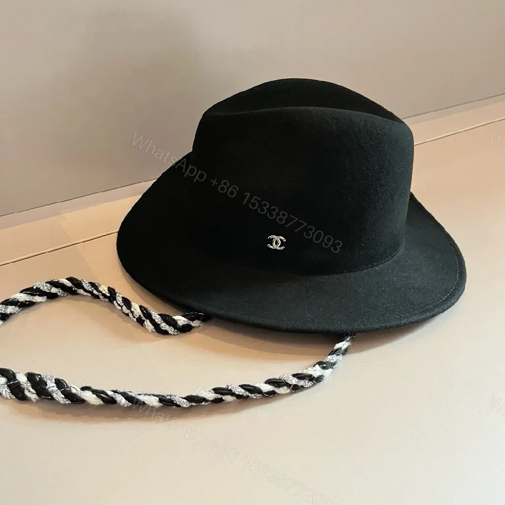 View 7 of Black Wool Fedora with Luxe Logo Edge Hat