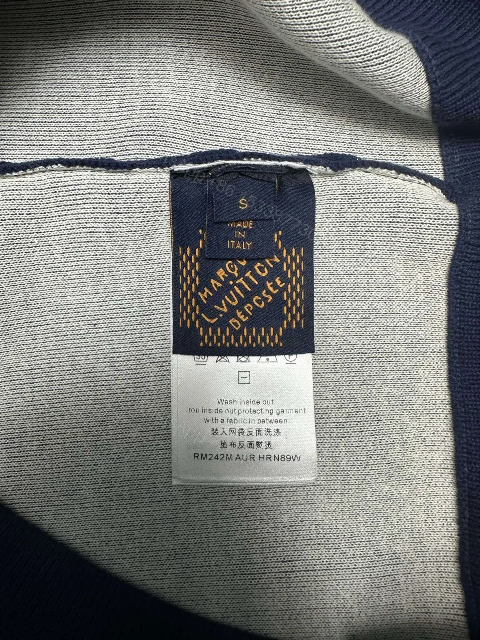 View 4 of Navy Velour Zip Hoodie - Luxury LV-Inspired Detail