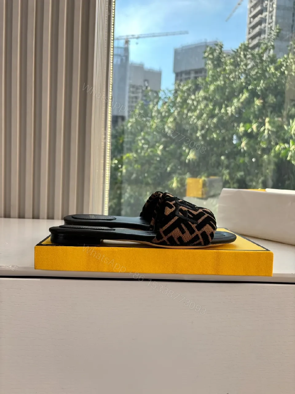 View 5 of Patterned Monogram Strap Slide Sandals - Luxe Comfort