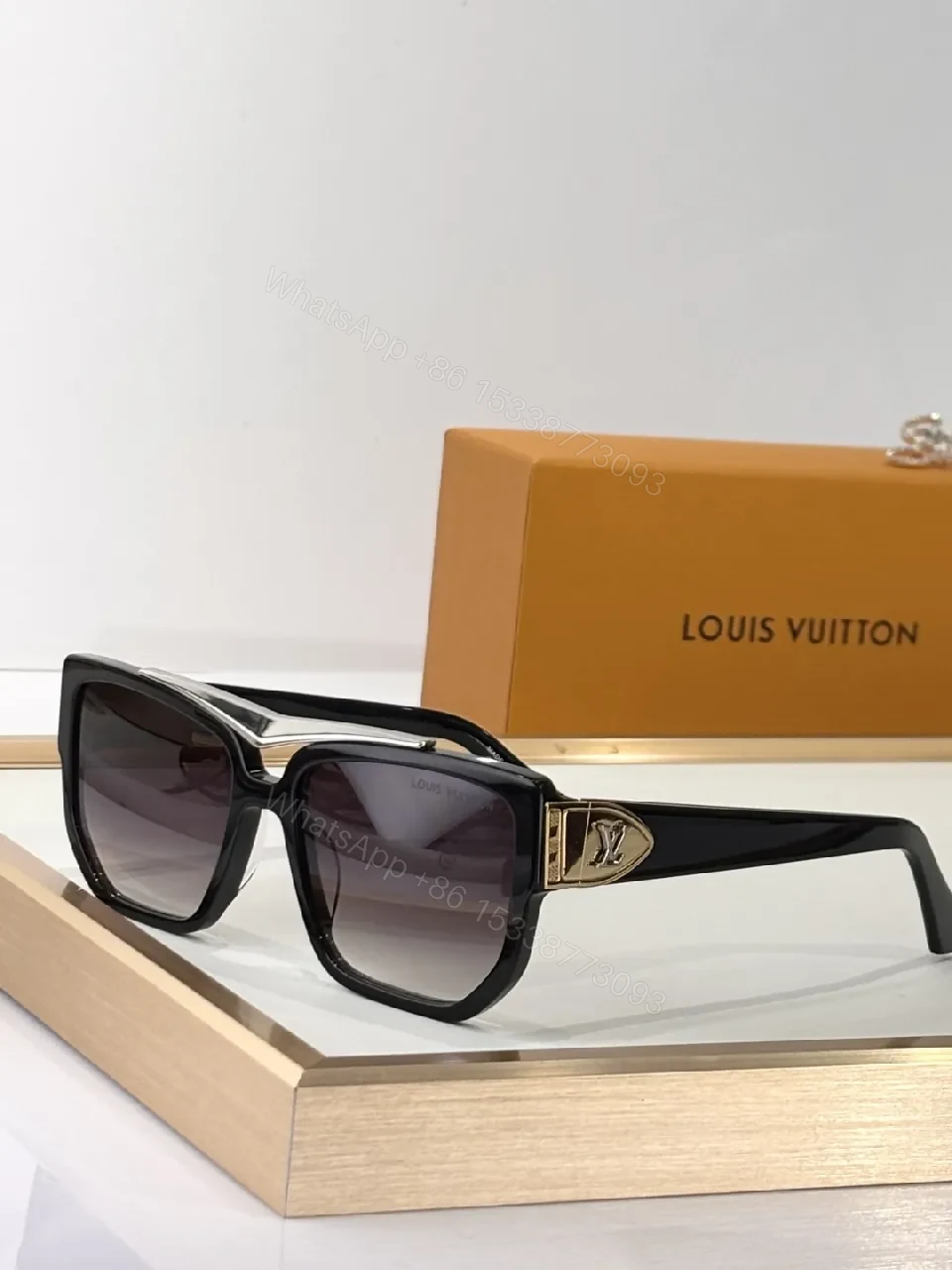 View 5 of Tortoise Acetate Sunglasses: Oversized Square, LV Hardware, UV400
