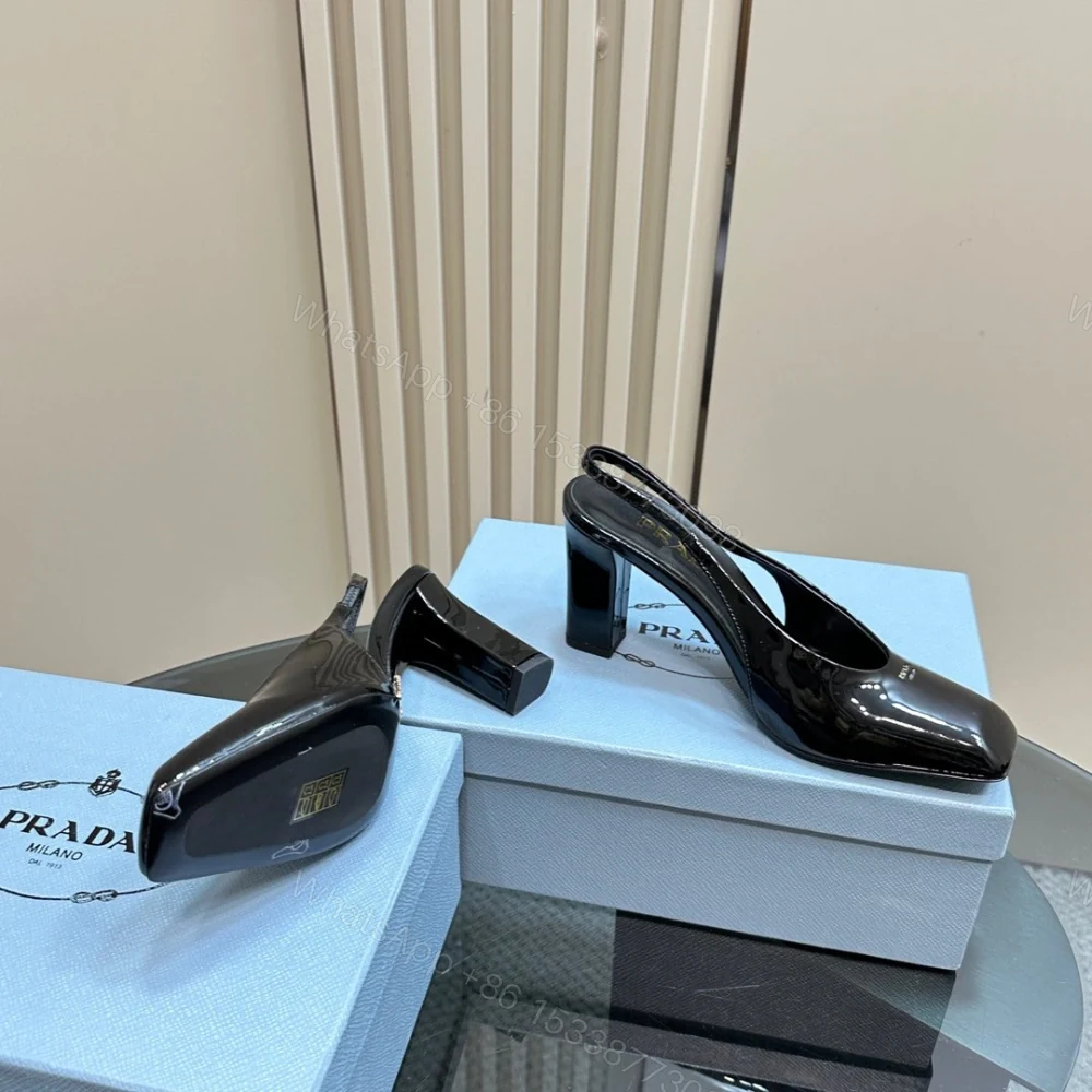 View 6 of 高仿Prada*1I838N方頭粗踭露跟鞋8.5CM漆皮黑色免檢版
