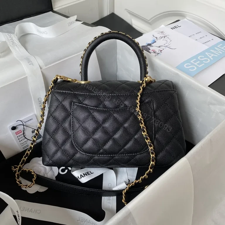 View 5 of Chic Quilted Black Flap Bag - Gold Chain, Luxury Style