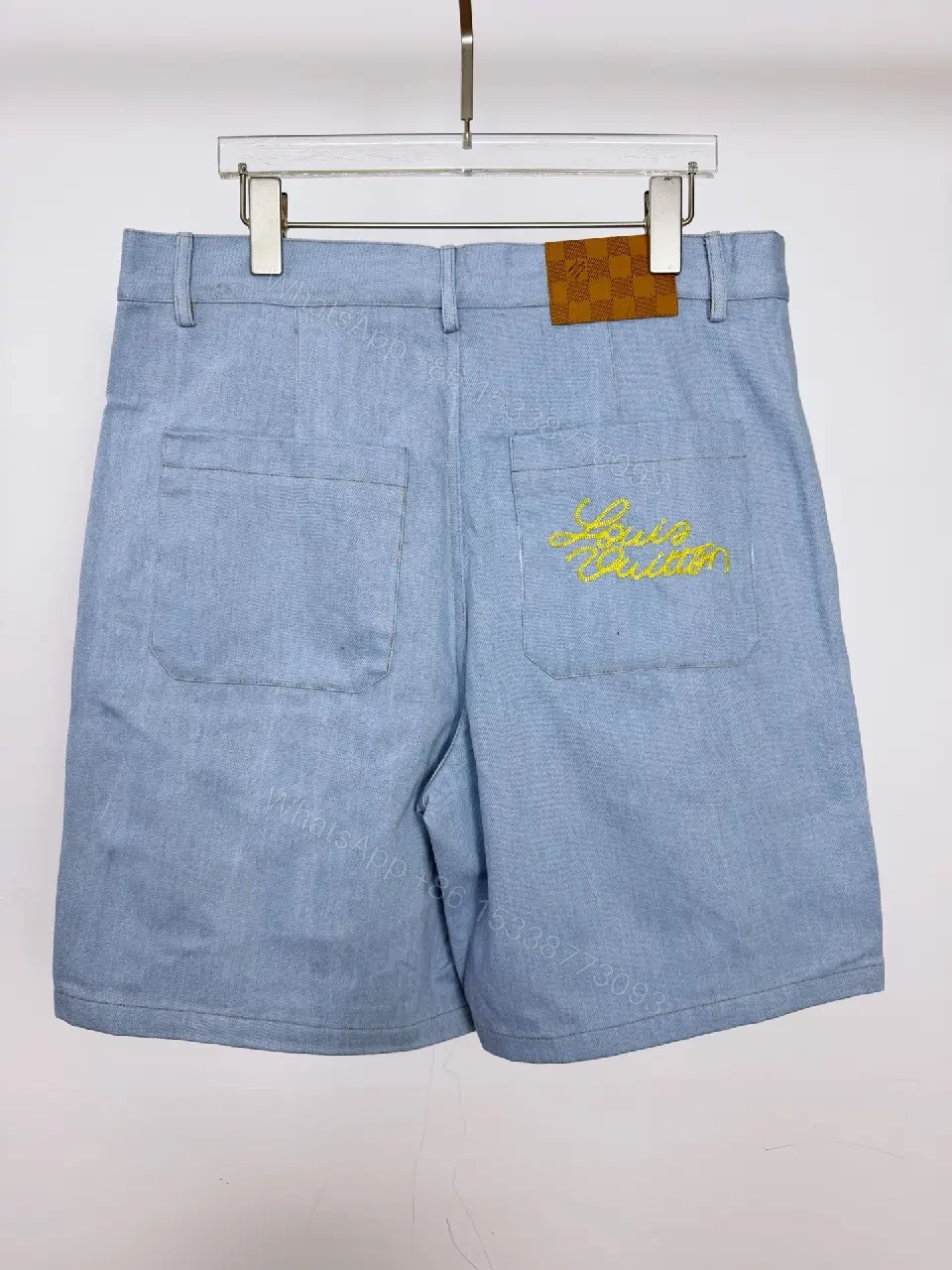 View 7 of Blue Denim Shorts with Embroidered Details, Louis Vuitton Style