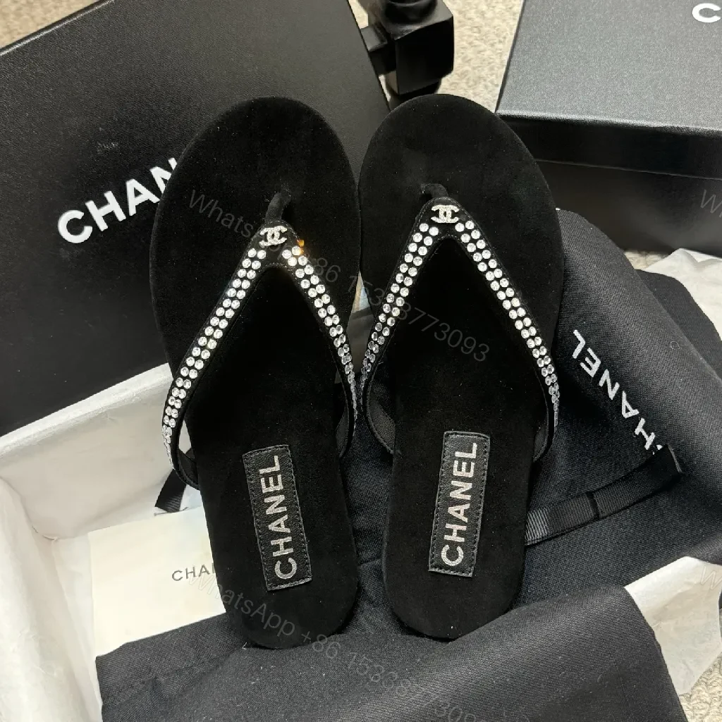 View 8 of Velvet-Embellished Crystal Flip-Flops: Luxe Black Comfort