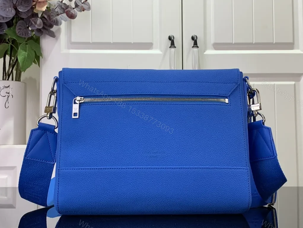View 4 of Bold Blue Crossbody: Textured Leather, LV-inspired Monogram Bag