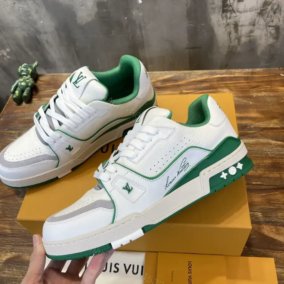 View 8 of LOUIS VUITTON LV TRAINER SNEAKERS IN WHITE AND GREEN – LSVT355