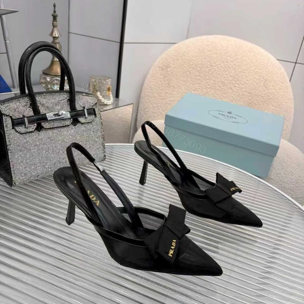 View 2 of Prada Mesh Fabric Slingback Pumps In Black