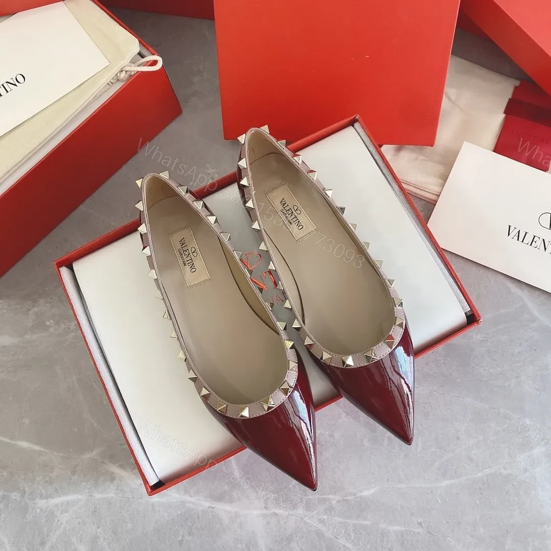 View 3 of Valentino Women Burgundy Patent Leather Studded Flats