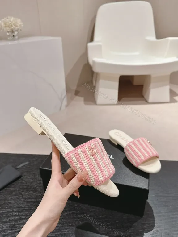 View 6 of Pink Knit Slides with Chanel-Inspired Detail â€“ Effortless Comfort