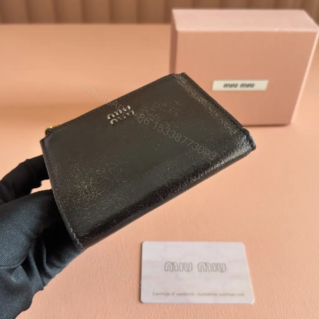 View 5 of Chic Leather Compact Wallet, Gold Zip, Slim Designer-Style Cardholder