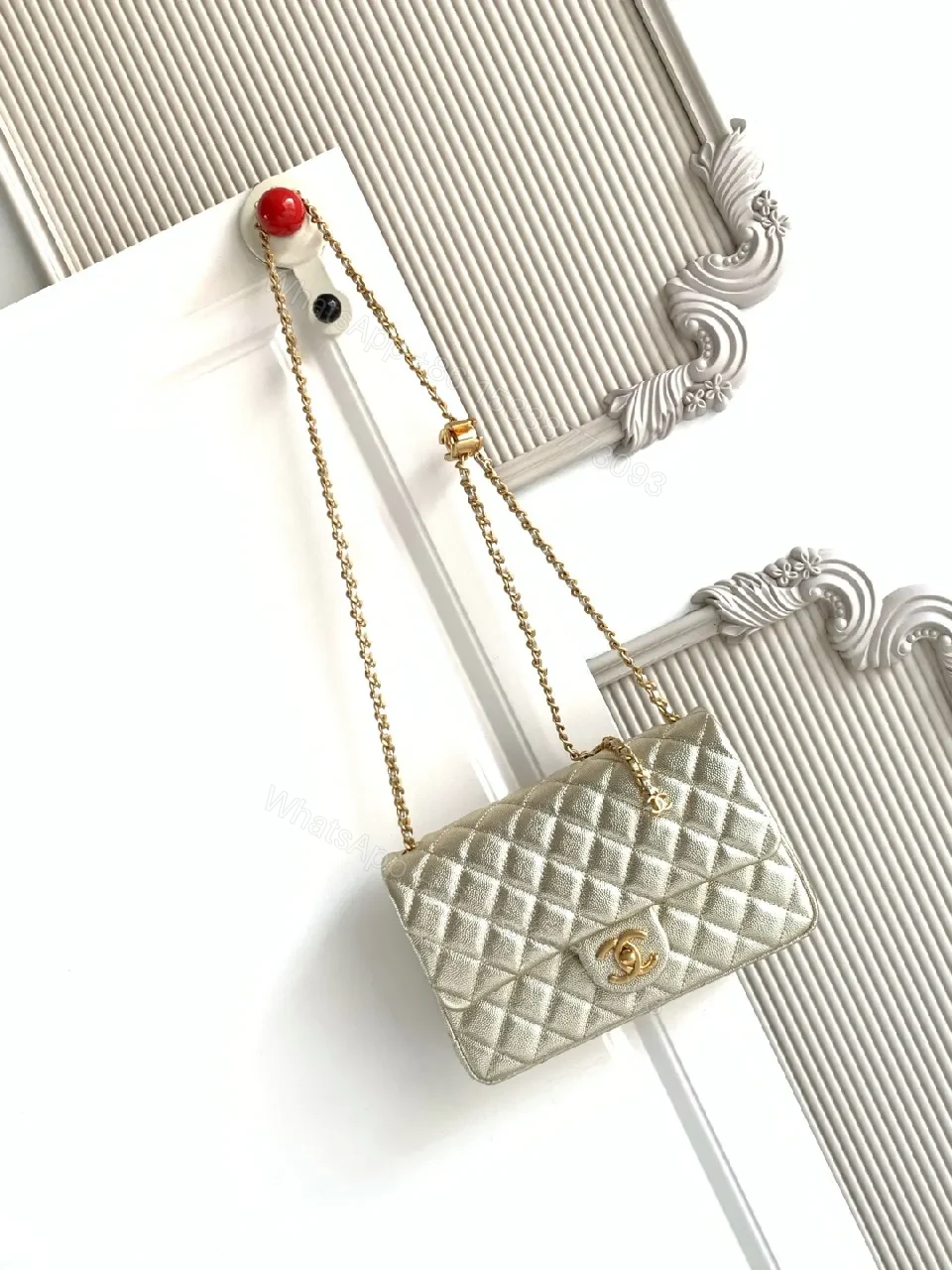 View 5 of Quilted Lambskin Flap Bag with Gold Chain—Elegant Chic