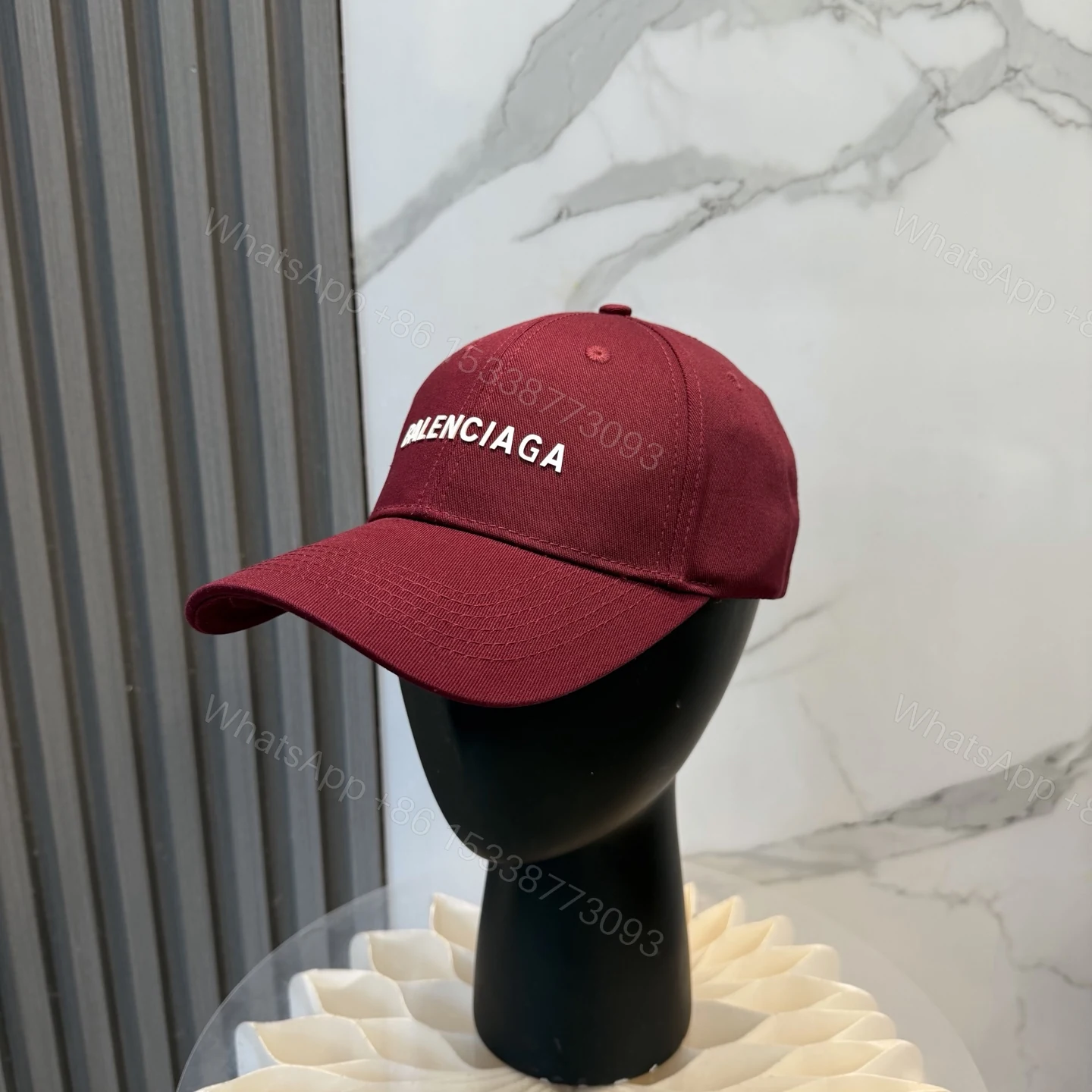 BALENCIAGA 原單 男款 LOGO刺繡棒球帽 酒紅色街頭潮流帽 — view 1
