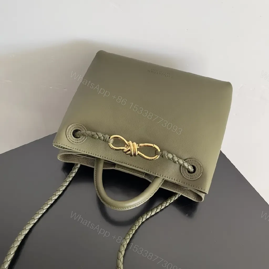 View 3 of Olive Mini Bag with Gold Knot Detail, Structured Leather