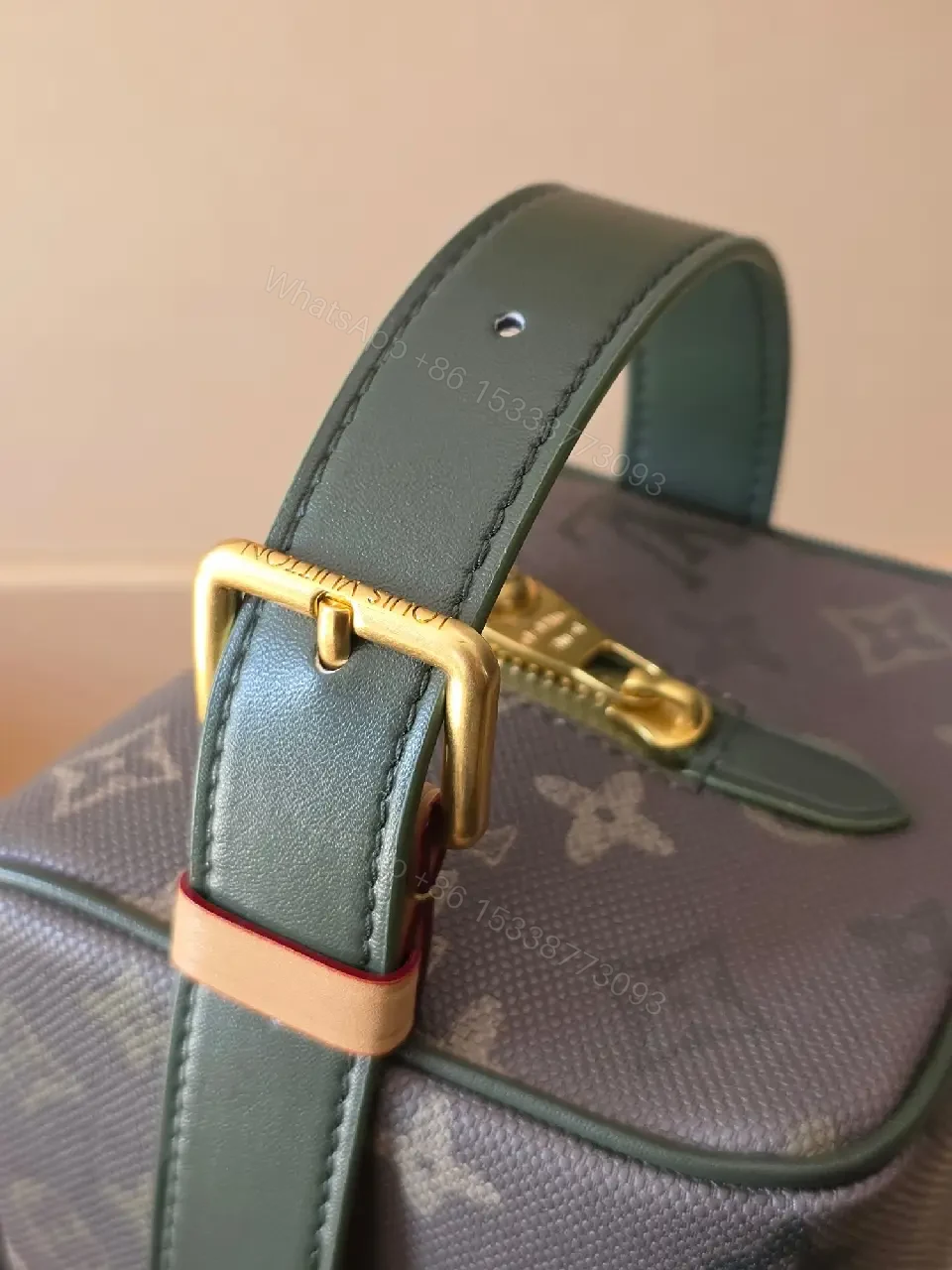 View 5 of Dark Gray LV Monogram Canvas Shoulder Bag with Gold Hardware