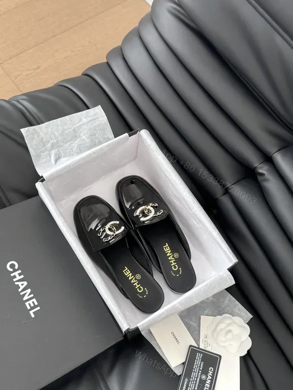 View 4 of Chic Patent Leather Mules â€“ Chanel-Inspired, Slip-On Luxury