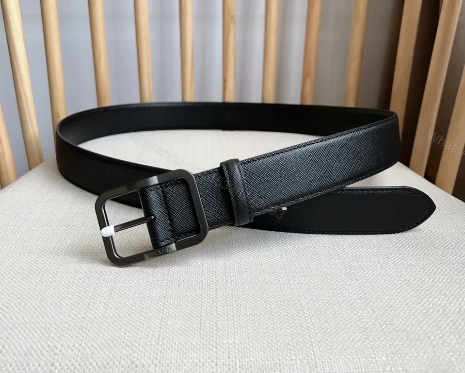 View 7 of Minimalist Black Leather Belt with Prada-Style Hardware Luxury Belt