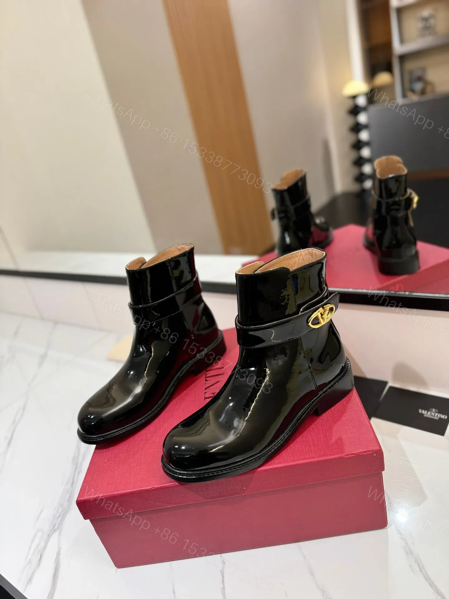 View 3 of Valentino Women Black Patent Leather Ankle Boots