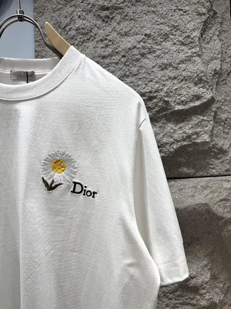 View 5 of Soft-White Cotton Tee with Embroidered Daisy Accent, Relaxed Fit