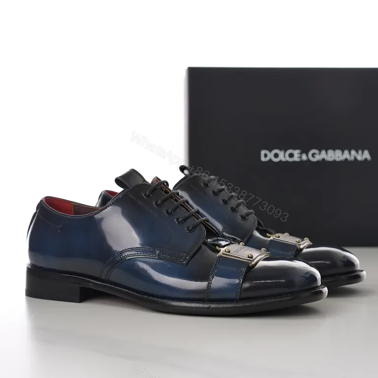 View 8 of Navy Patent Monk Strap Oxford by Dolce & Gabbana