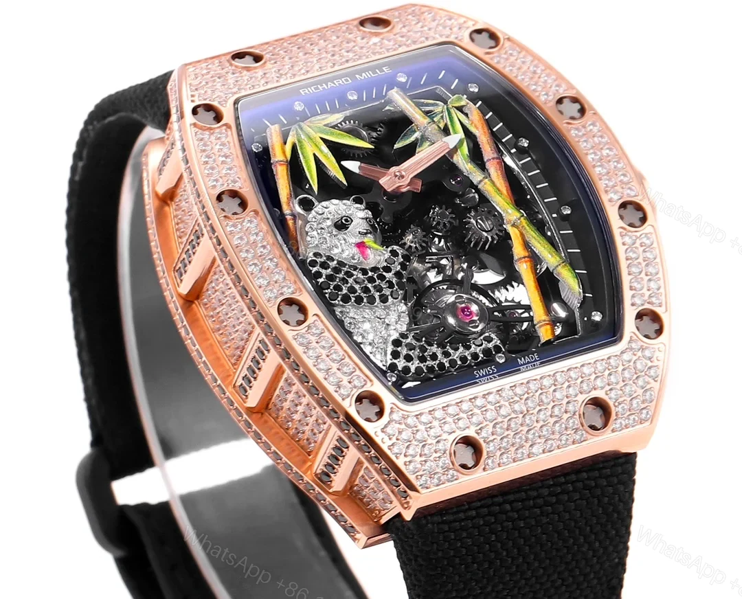 View 6 of Richard Mille RM26-01 Panda Tourbillon Watch Full Diamond Set White Gold Panda Art Dial Bamboo Theme Mechanical Luxury Edition RM26-01-PND-FDM