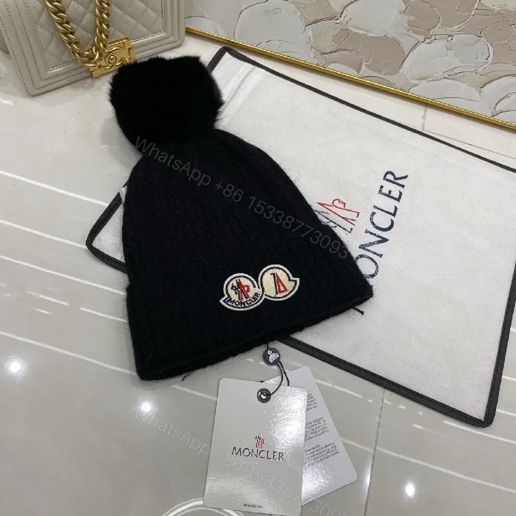 View 6 of Cozy Luxe Beanie with Pom Poms - Premium Warmth, Moncler Patch