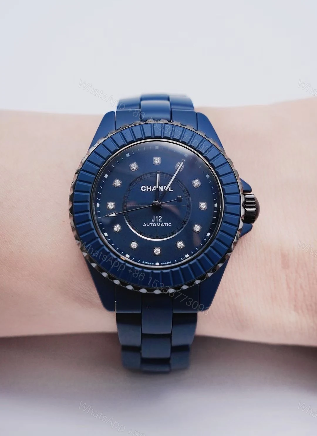 CHANEL J12 藍陶瓷高仿鑽面自動機械錶 精緻限量款 — view 1