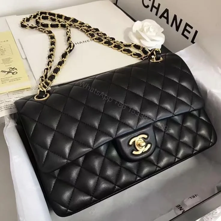 View 5 of First Copy Chanel Paris Lambskin Double Flap Shoulder Bag with OG Box