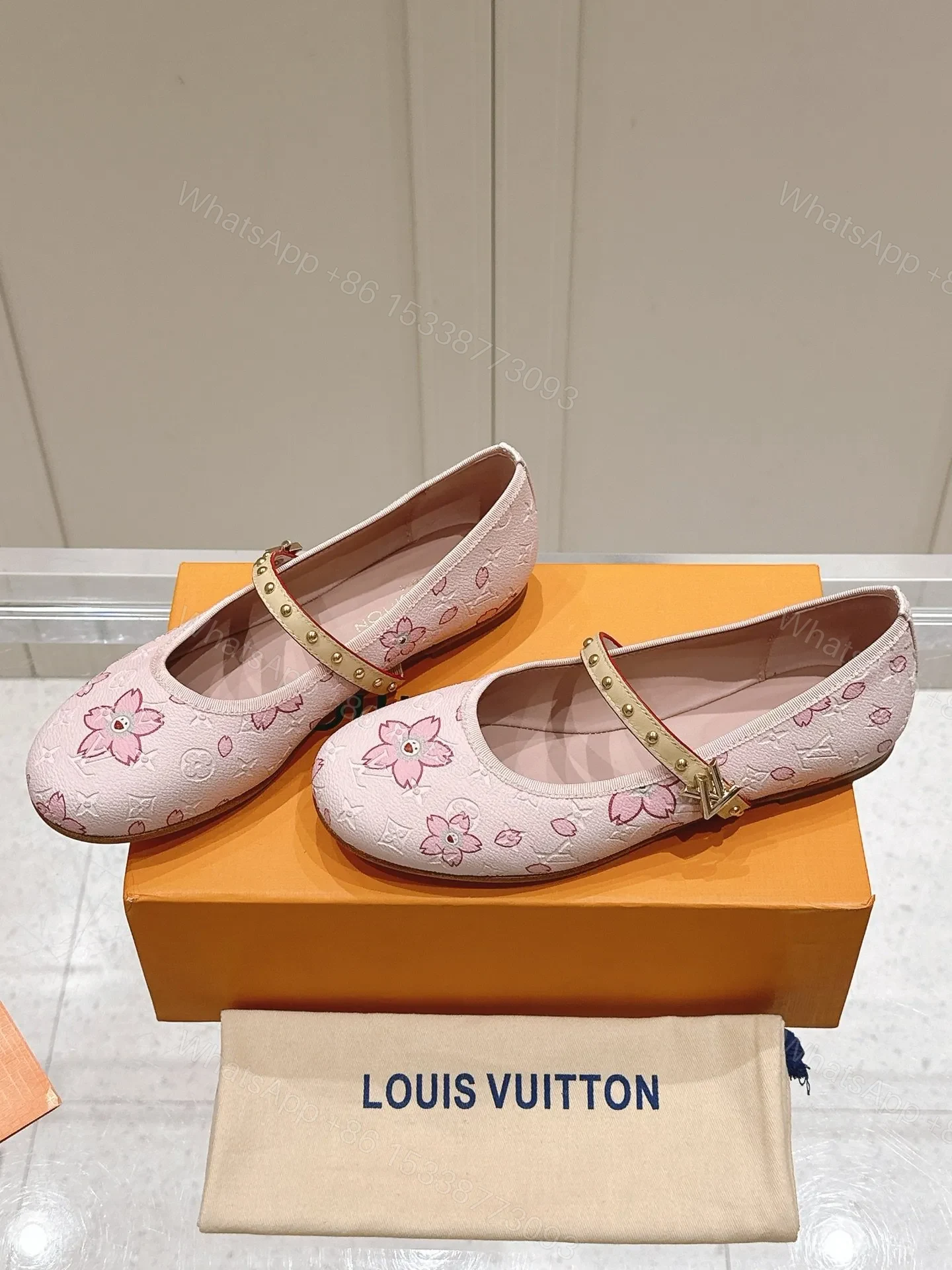 View 5 of LV Women Pink Patterned Leather Mary Janes