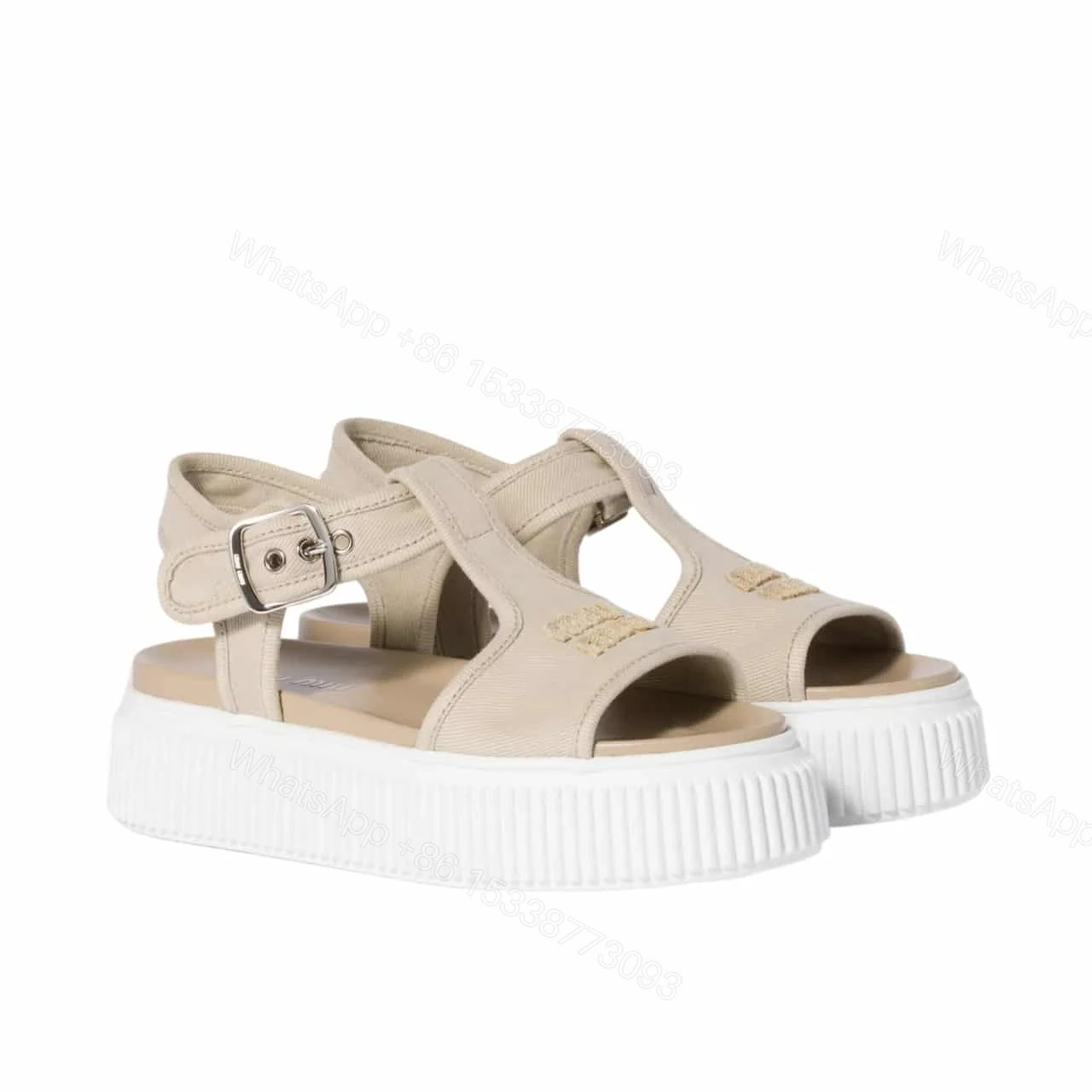 MIUMIU DENIM FLATFORM SANDALS COLONIAL BEIGE 5X402E CSL F0044 F 045 — view 1