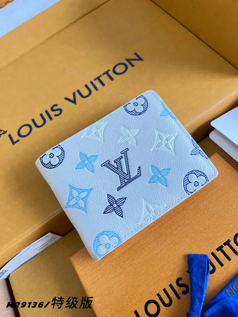 View 3 of Blue Gray LV Monogram Compact Bi-fold Wallet