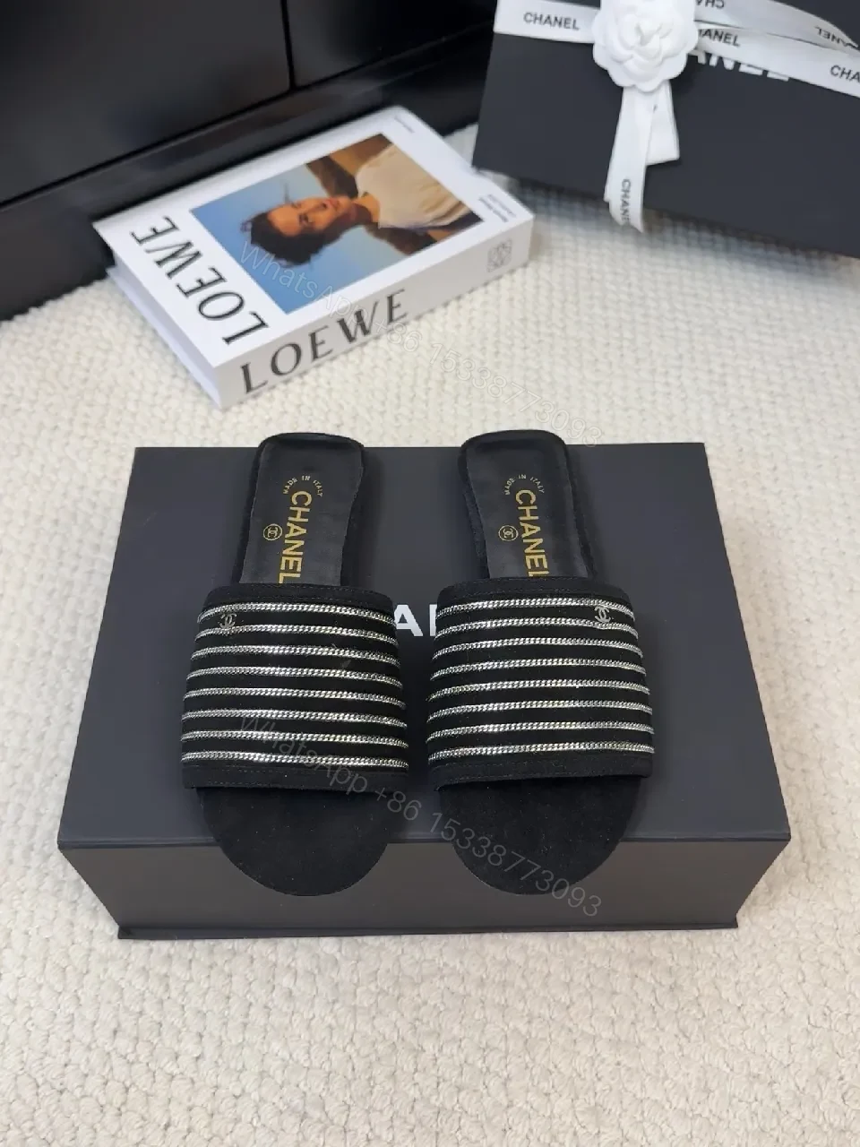 View 5 of Black + Synthetic + Slip-On + Metallic Stripes + Slides