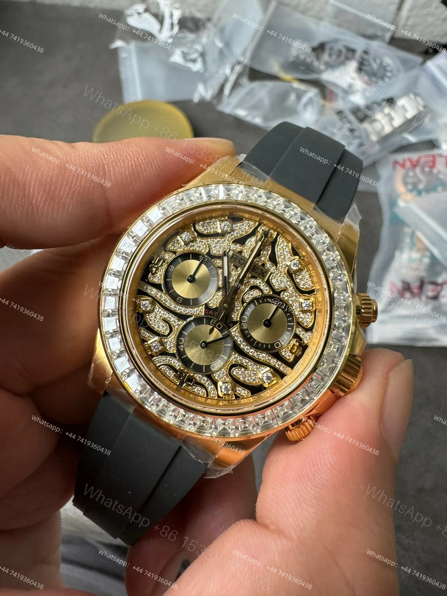 View 5 of Rolex Daytona 116588TBR 1:1 Replica – 18K Gold Eye of the Tiger Diamond Dial Super Clone 4130
